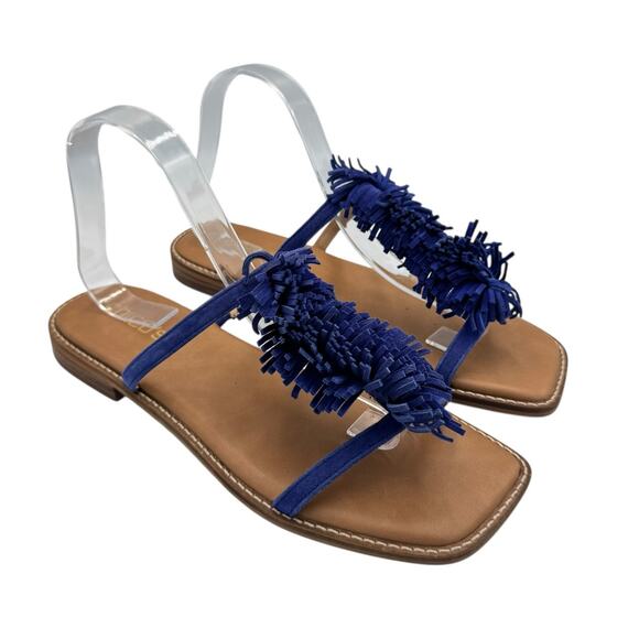 Chico's NEW Delray Royal Cobalt Blue Suede Fringe Slide Cushioned Summer Sandals - Picture 5 of 11